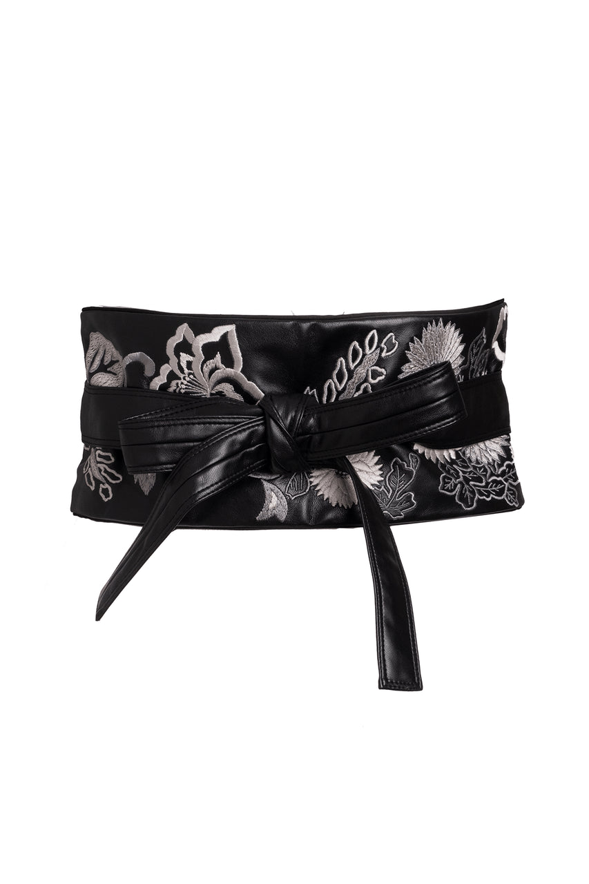 Buy Vegan Luxe Lambskin Embroidered Obi Belt in Black Online Black