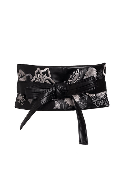 Buy Vegan Luxe Lambskin Embroidered Obi Belt in Black Online Black