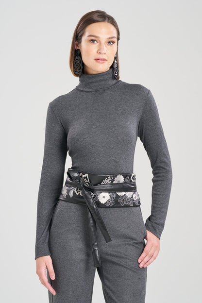 Buy Vegan Luxe Lambskin Embroidered Obi Belt in Black Online Black