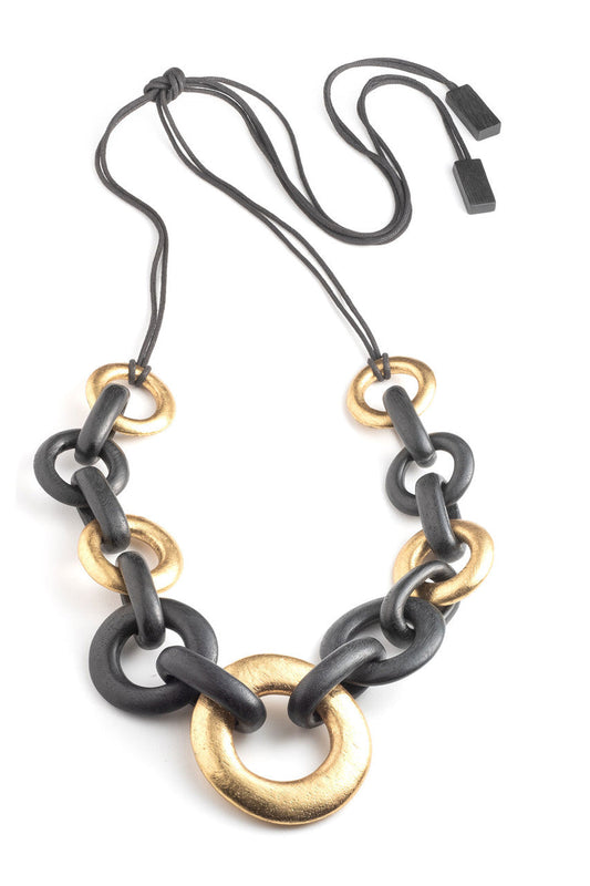 Buy Acacia Wood and Gold Plated Circle Chain Link Tie Belt in Black/Gold Online Black/Gold