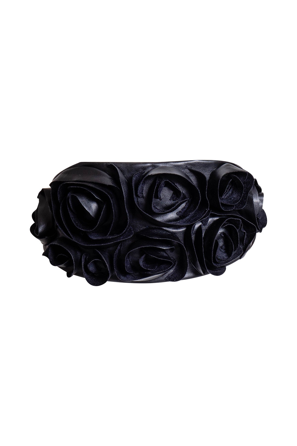 Vegan Luxe Lambskin 3D Floral Embroidered Obi Belt Black