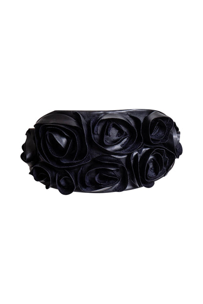 Vegan Luxe Lambskin 3D Floral Embroidered Obi Belt Black