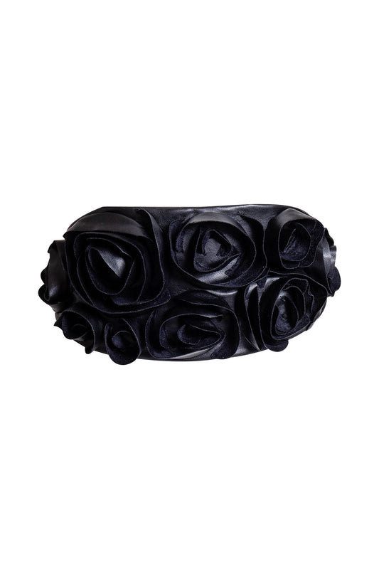 Vegan Luxe Lambskin 3D Floral Embroidered Obi Belt Black