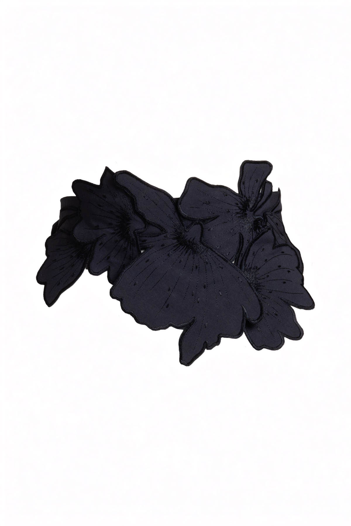 Tech Cotton Taffeta Embroidered 3D Obi Belt Black