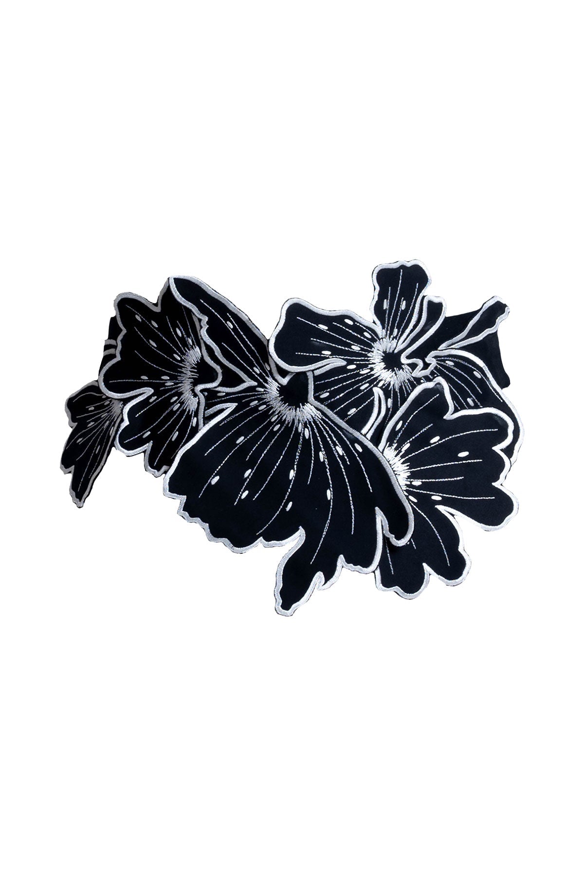 Cotton Chino Embroidered Floral Obi Belt Black