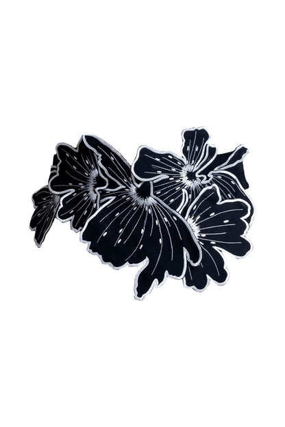Cotton Chino Embroidered Floral Obi Belt Black
