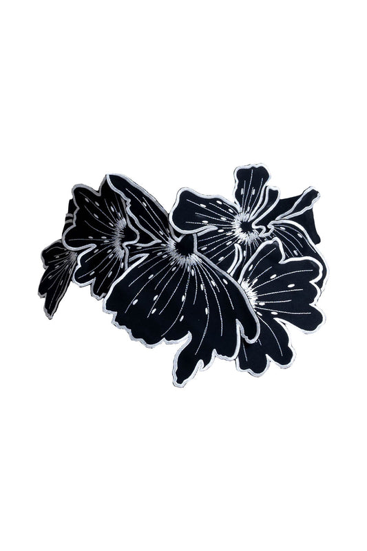 Cotton Chino Embroidered Floral Obi Belt Black