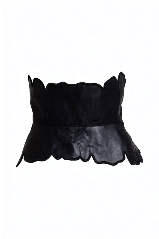 Vegan Luxe Lambskin Floral Embroidered Obi Belt Black