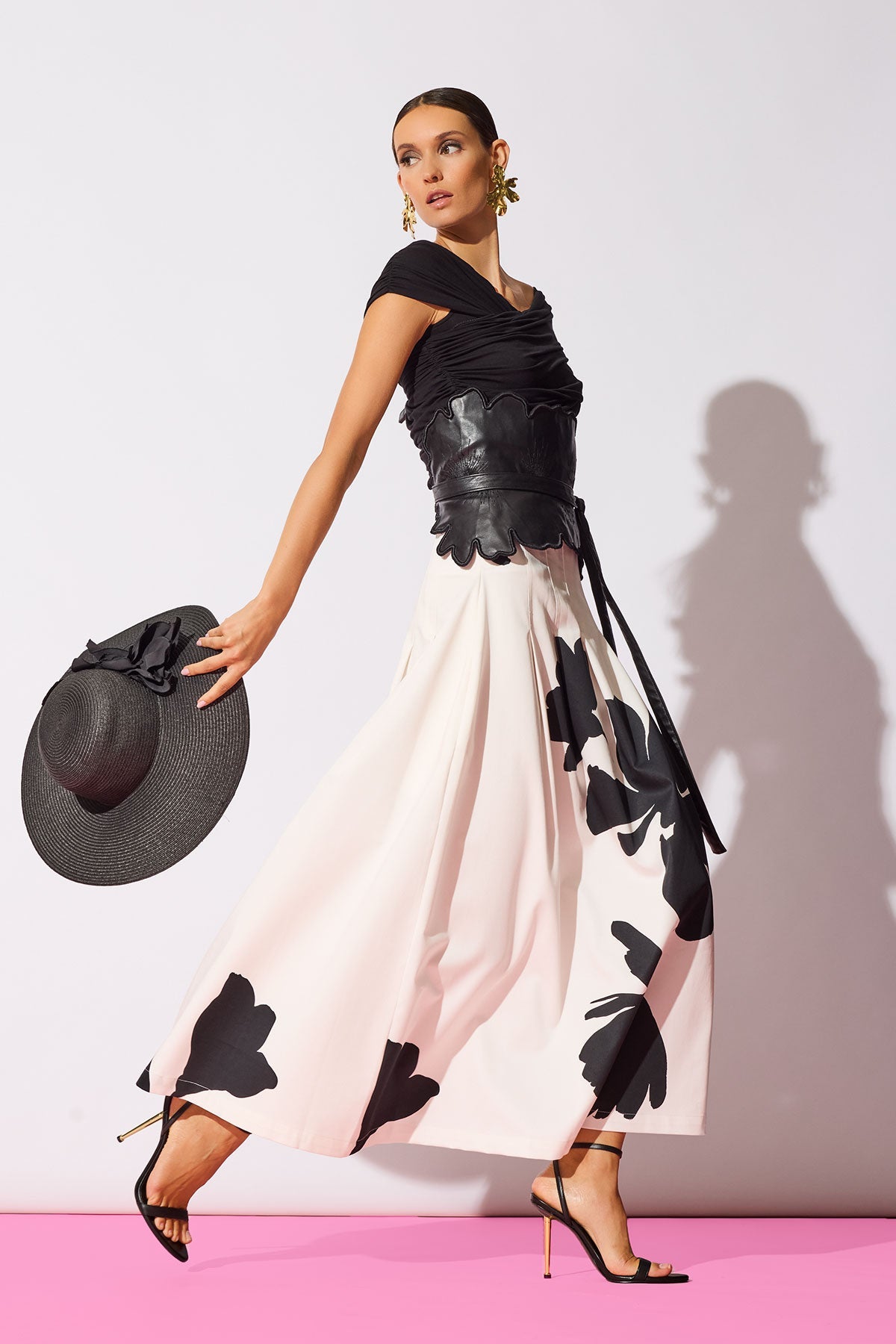 Vegan Luxe Lambskin Floral Embroidered Obi Belt Black