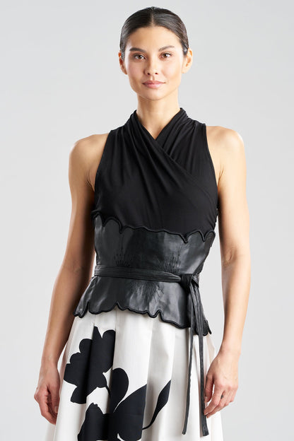 Vegan Luxe Lambskin Floral Embroidered Obi Belt Black