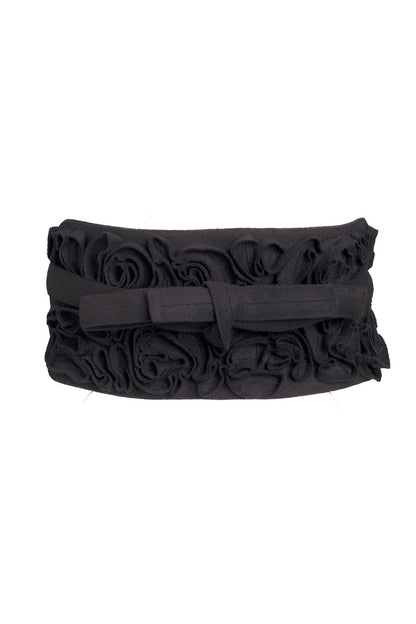 Buy Felt Embroidered Floral Obi Belt in Black Online Black