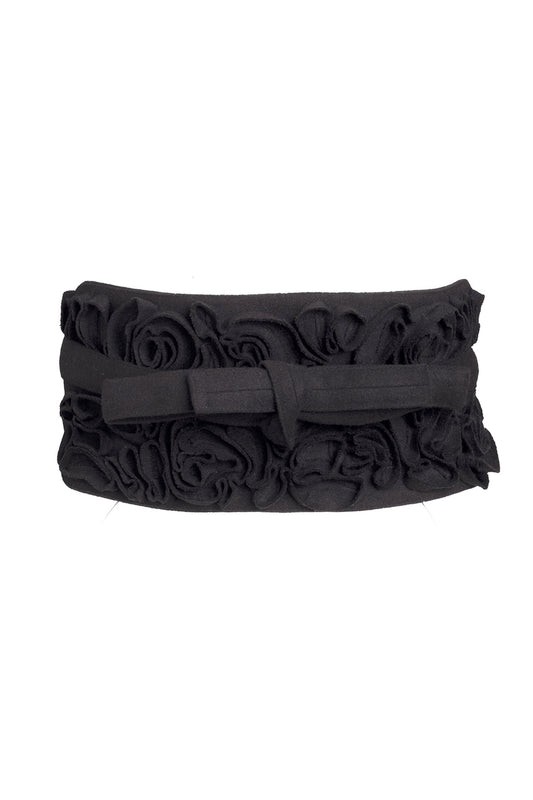 Buy Felt Embroidered Floral Obi Belt in Black Online Black