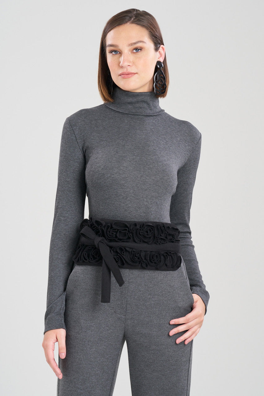 Buy Felt Embroidered Floral Obi Belt in Black Online Black