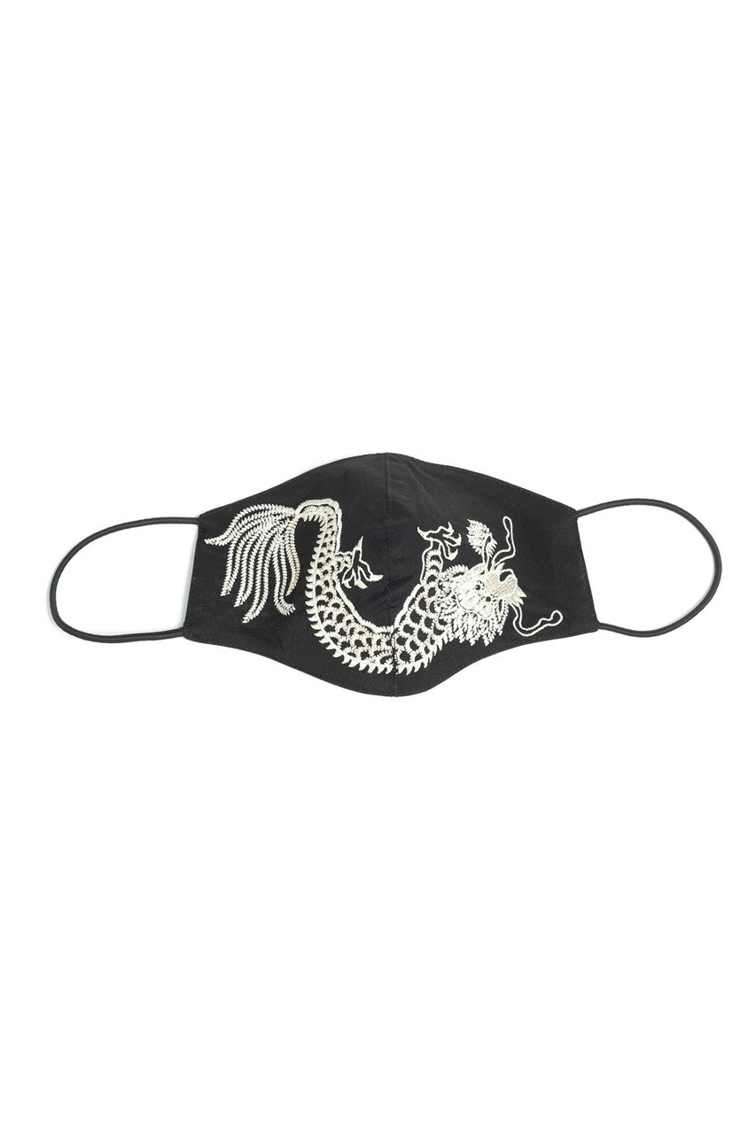 Buy Embroidered Dragon Face Mask in Black Online Black