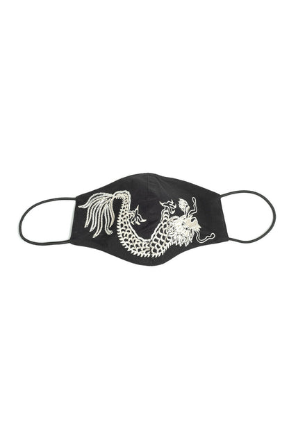 Buy Embroidered Dragon Face Mask in Black Online Black