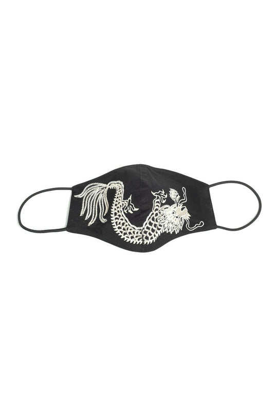 Buy Embroidered Dragon Face Mask in Black Online Black