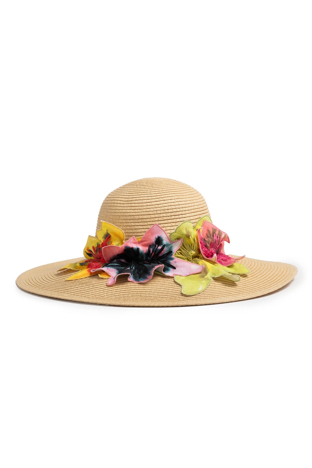Ophelia Embroidered Cut-Out 3D Applique Straw Hat Natural