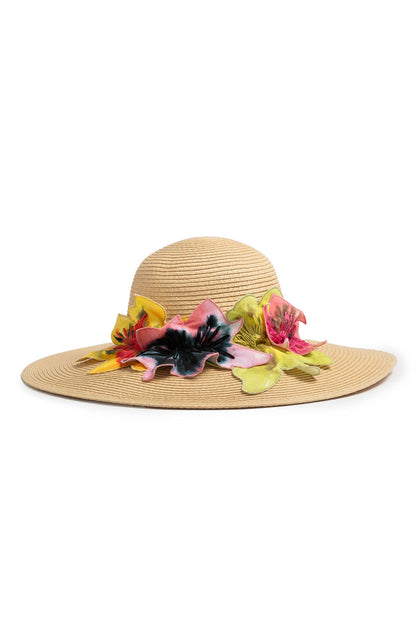 Ophelia Embroidered Cut-Out 3D Applique Straw Hat Natural