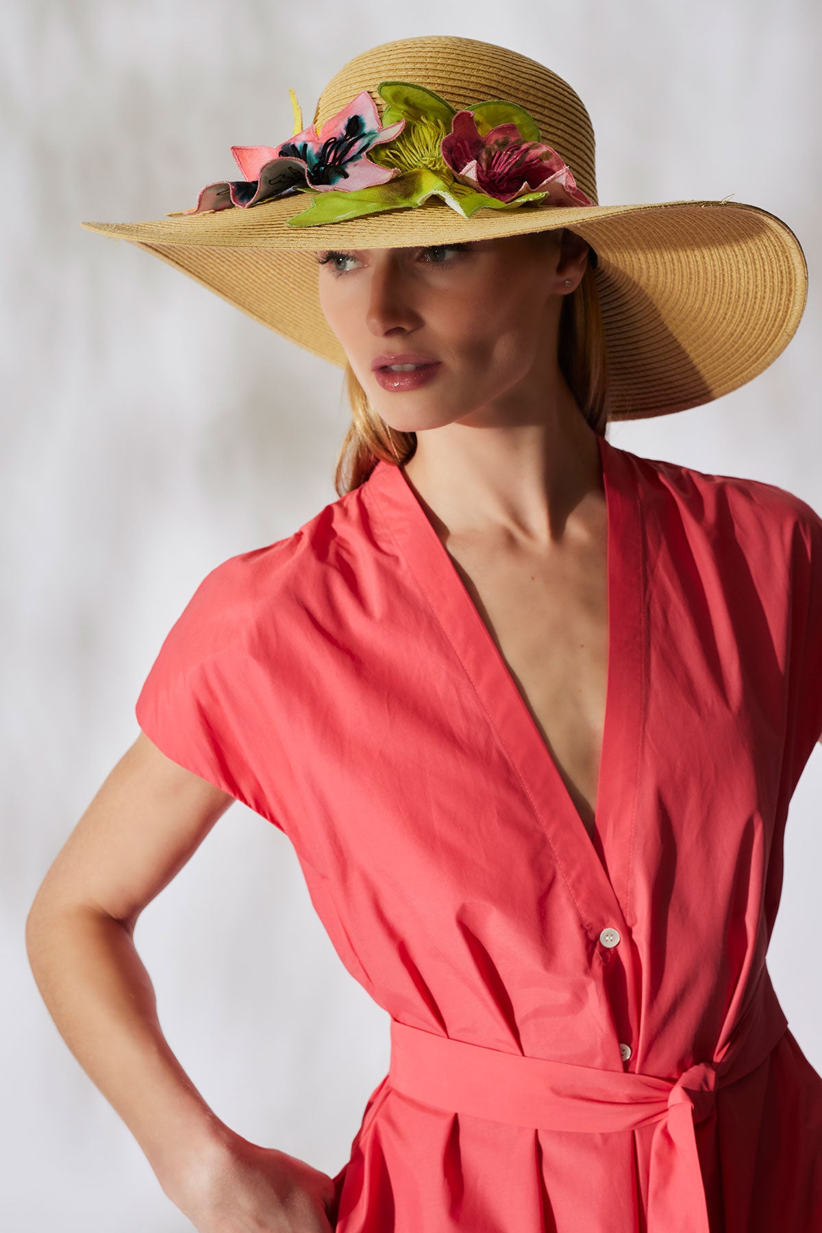 Ophelia Embroidered Cut-Out 3D Applique Straw Hat Natural