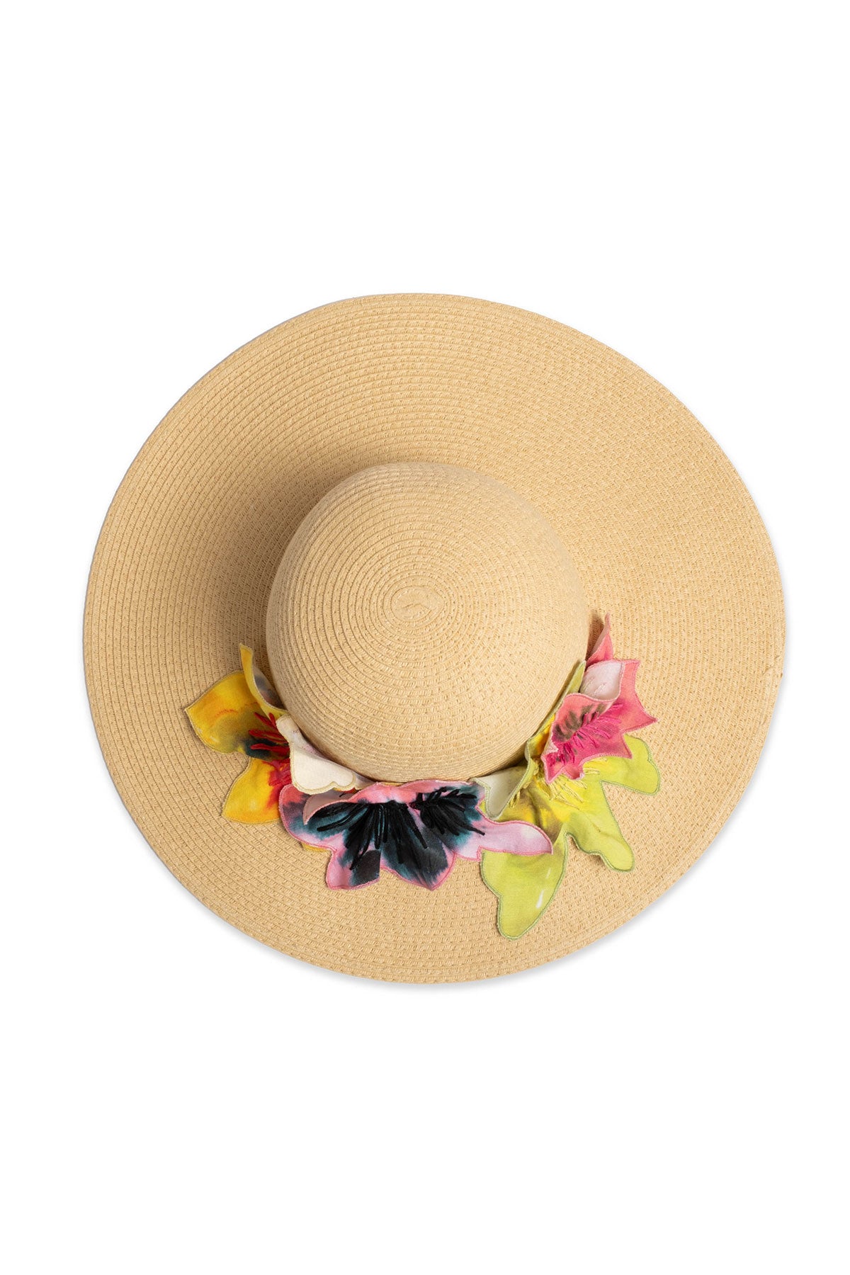 Ophelia Embroidered Cut-Out 3D Applique Straw Hat Natural
