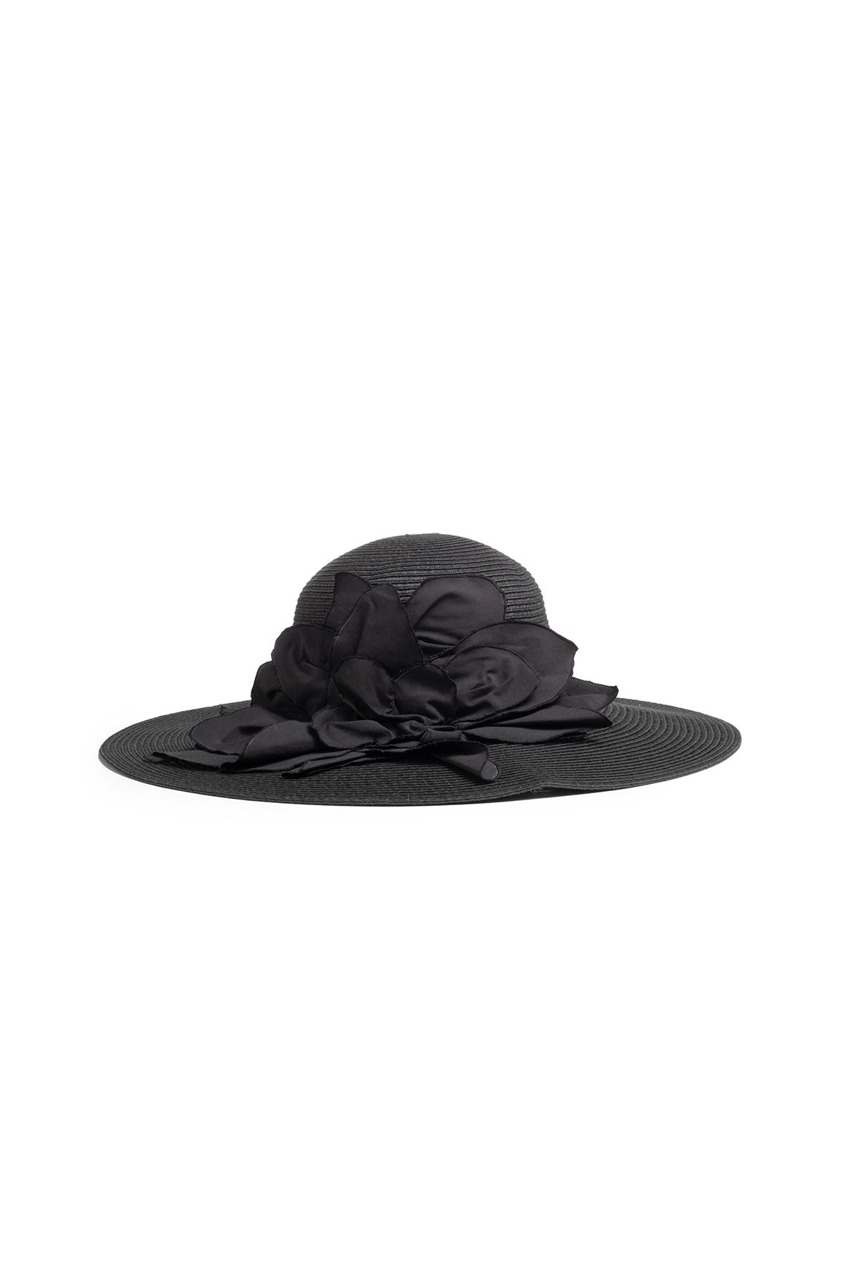 Techno Poplin Cut-Out 3D Applique Straw Hat Black