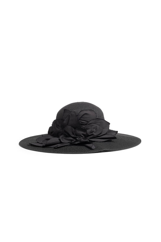 Techno Poplin Cut-Out 3D Applique Straw Hat Black