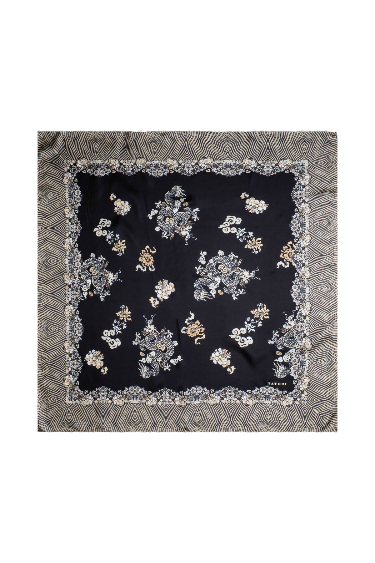 Silk Scarf Imperial Dragon Black/White