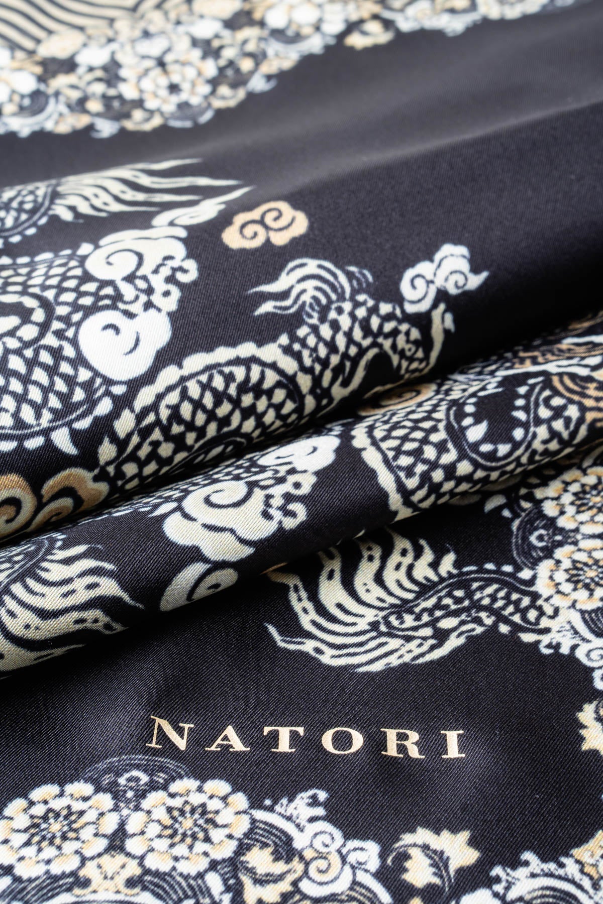 Silk Long Scarf Imperial Dragon Black/White