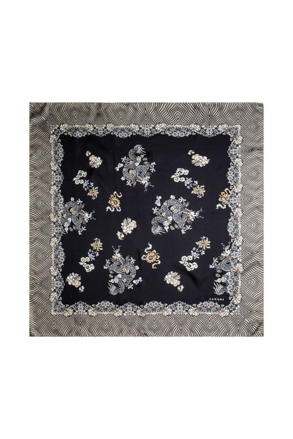 Silk Long Scarf Imperial Dragon Black/White