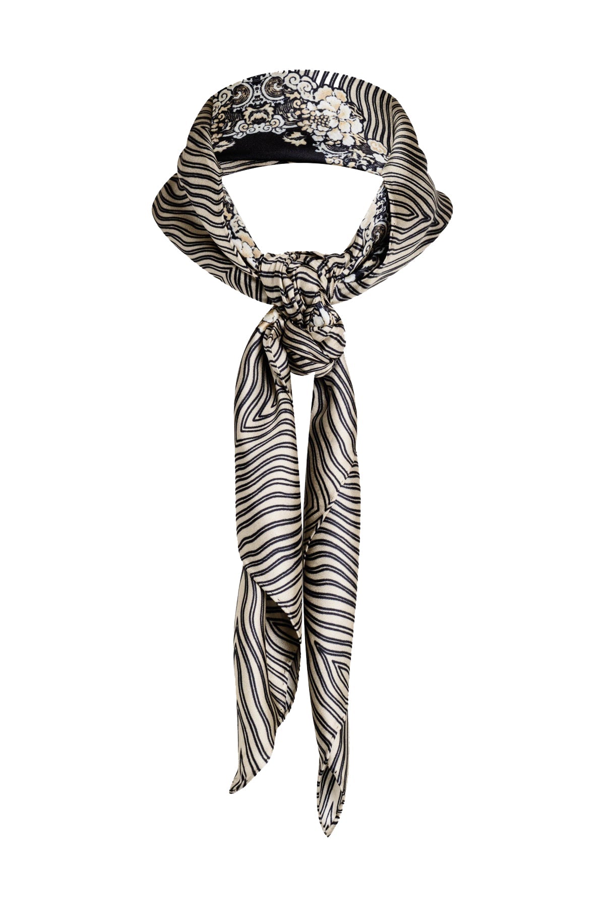 Silk Long Scarf Imperial Dragon Black/White