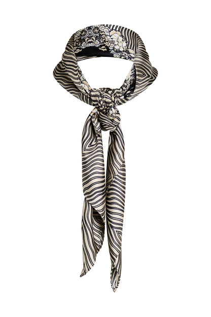 Silk Long Scarf Imperial Dragon Black/White