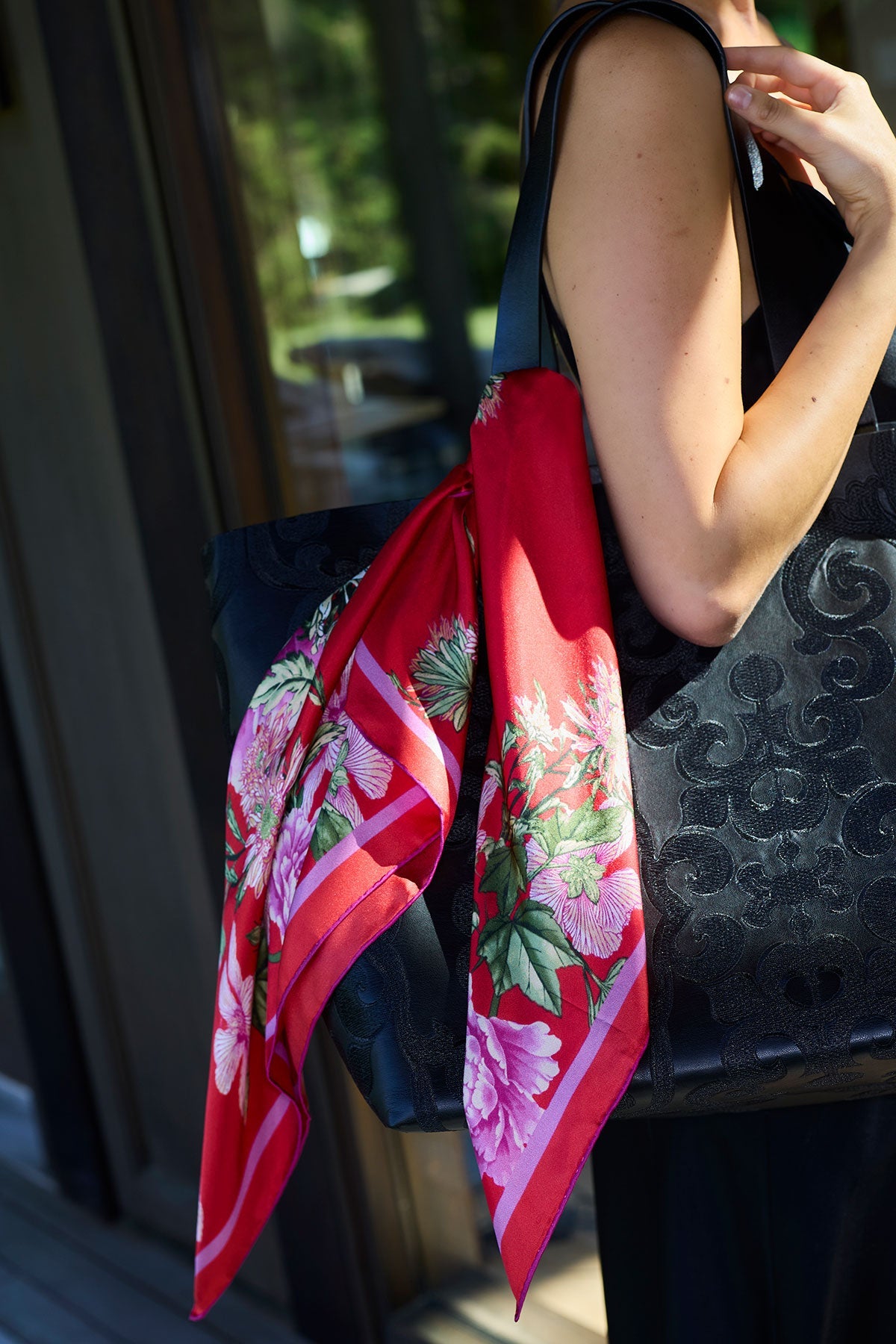 Silk Scarf Chrysanthemum Red