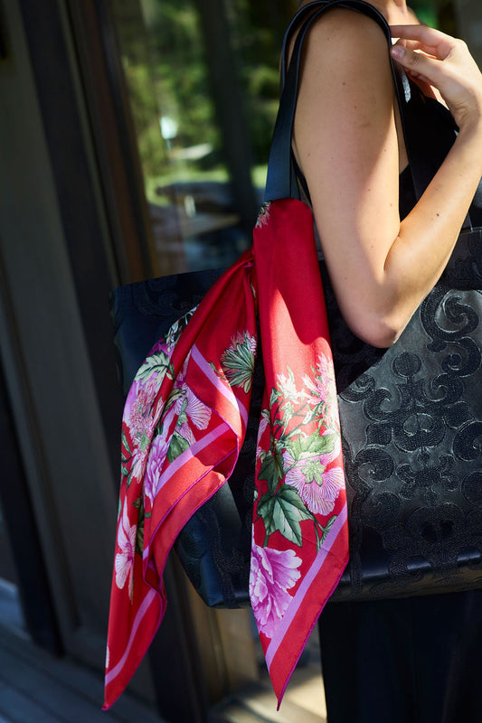 Silk Scarf Chrysanthemum Red