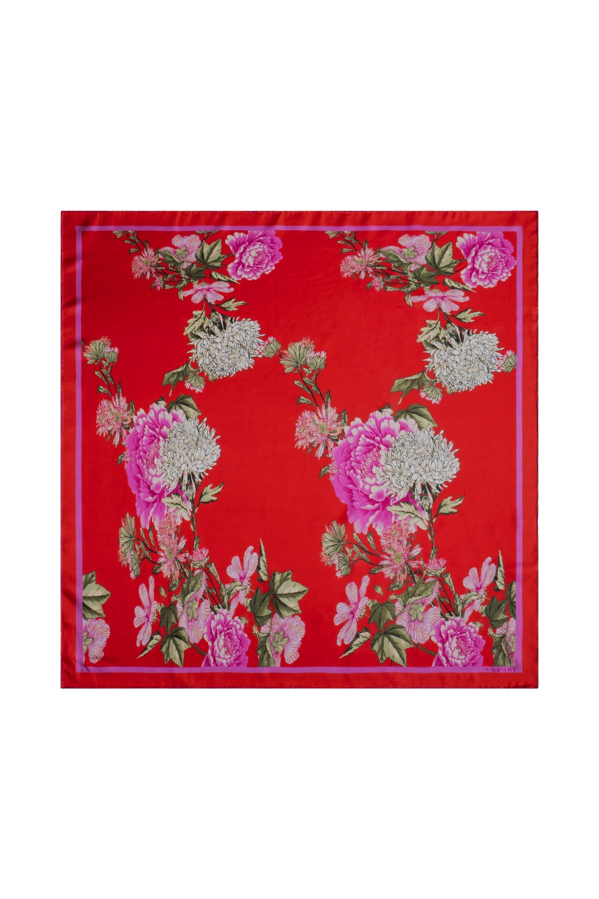 Silk Scarf Chrysanthemum Red