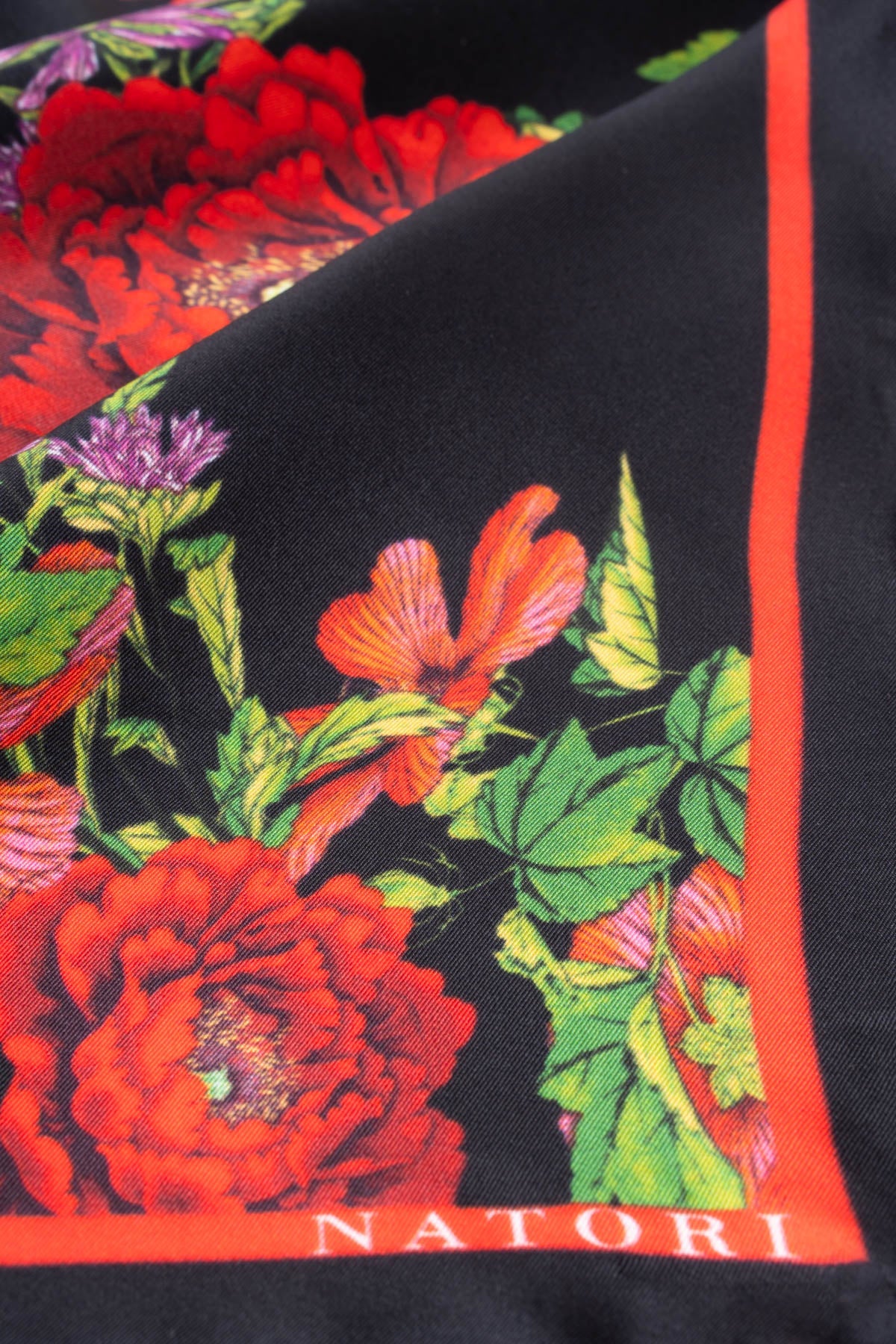 Silk Scarf Chrysanthemum Black