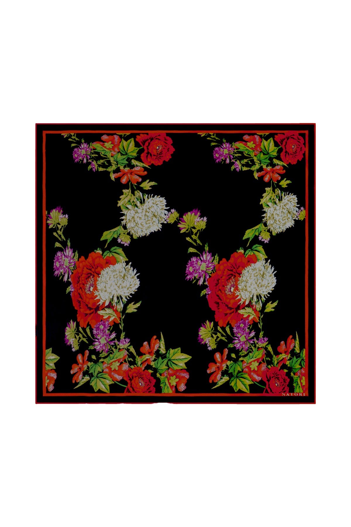 Silk Scarf Chrysanthemum Black