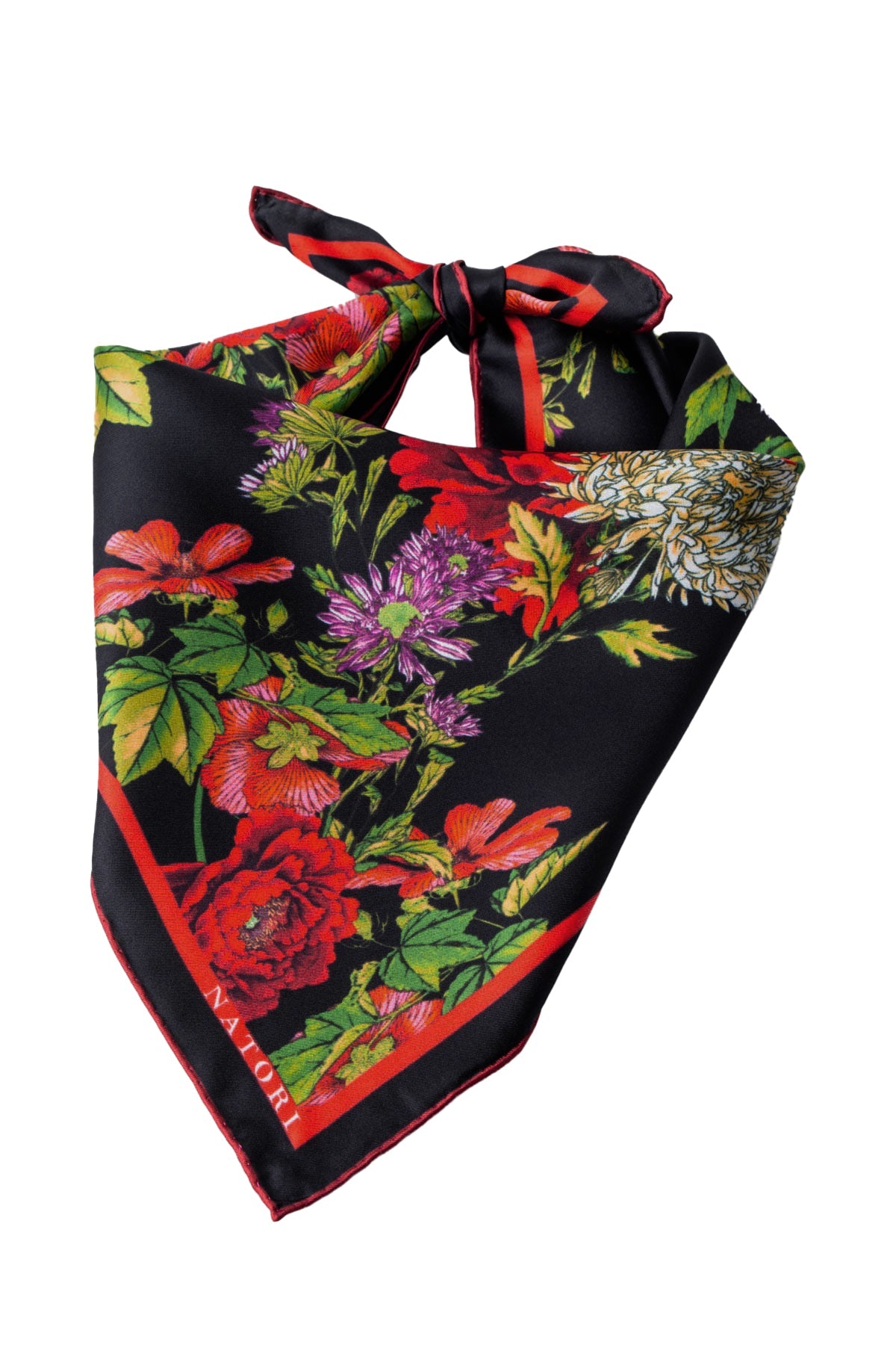 Silk Scarf Chrysanthemum Black