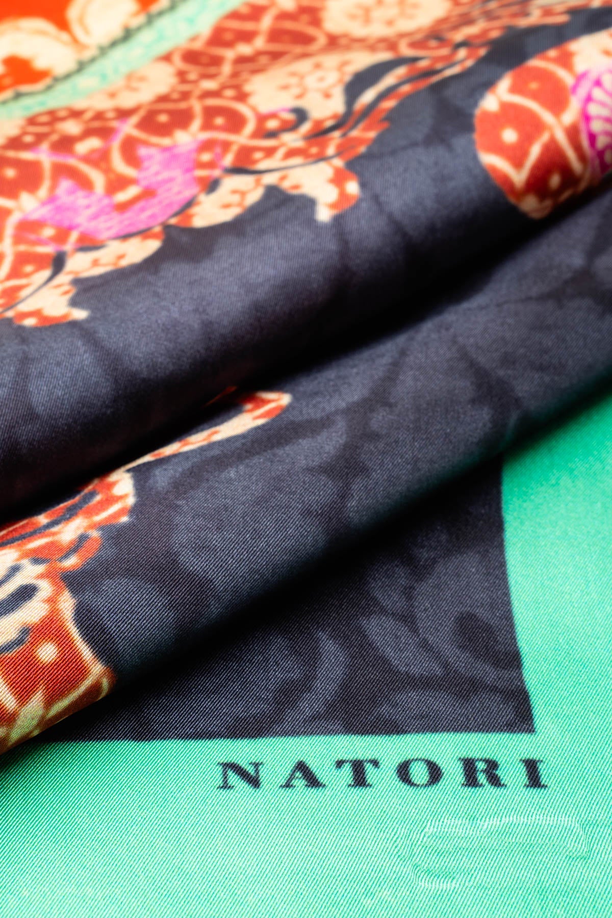 Silk Long Scarf Mikado Black Multi