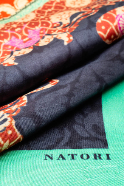 Silk Long Scarf Mikado Black Multi