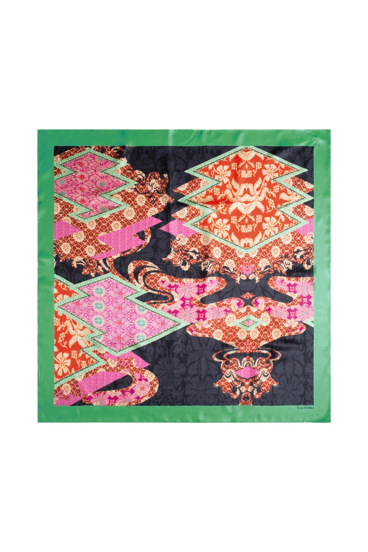 Silk Long Scarf Mikado Black Multi
