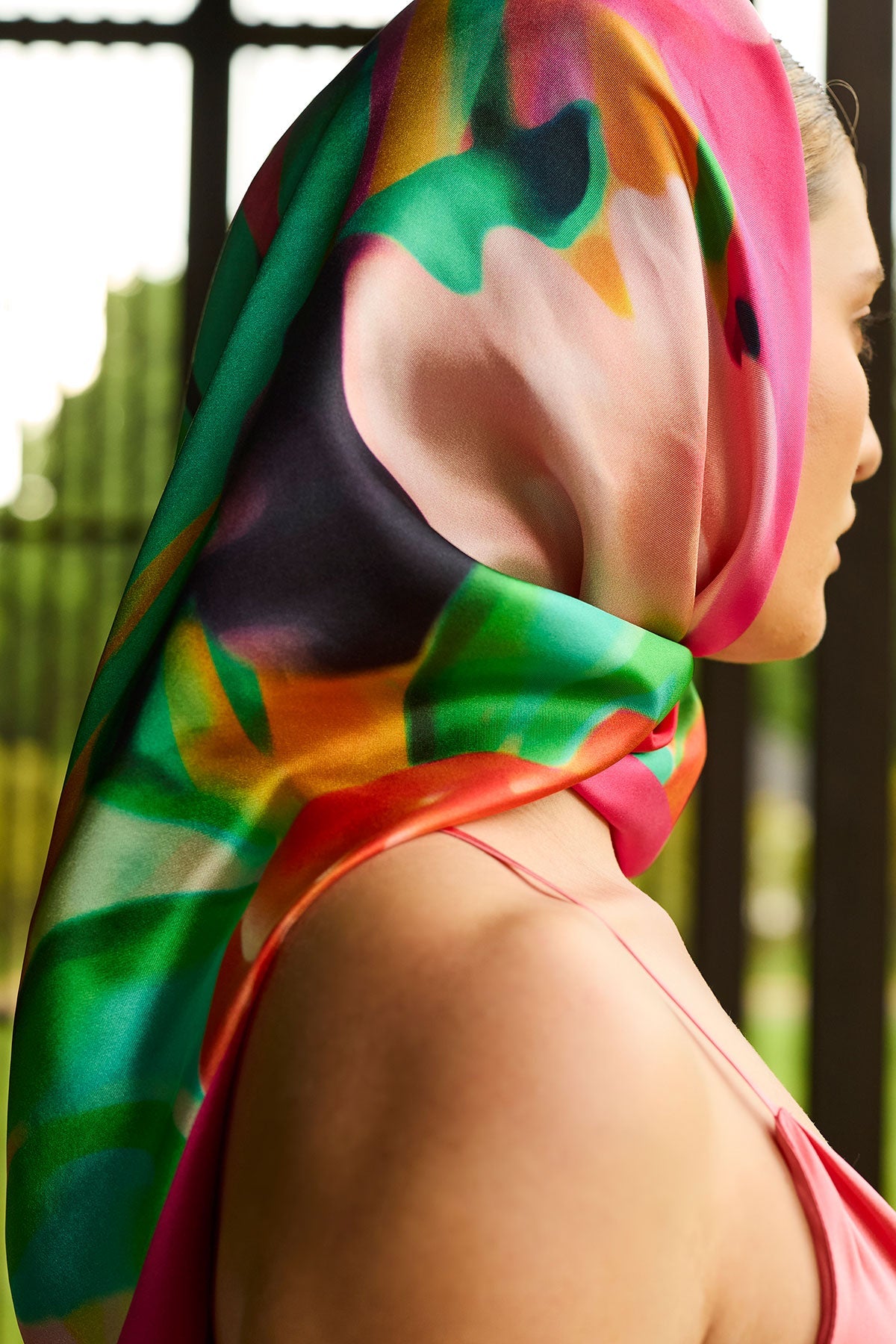 Silk Long Scarf Garbo Pink Multi