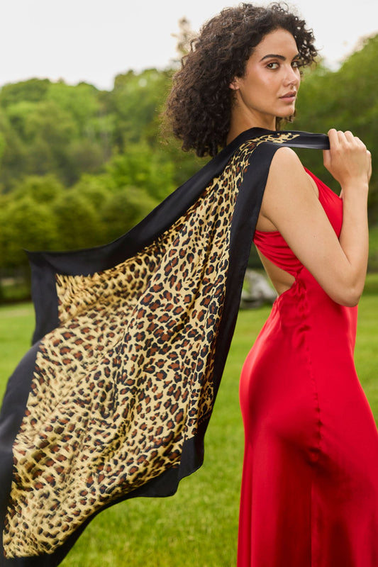 Silk Long Scarf Jaguar Natural/Black