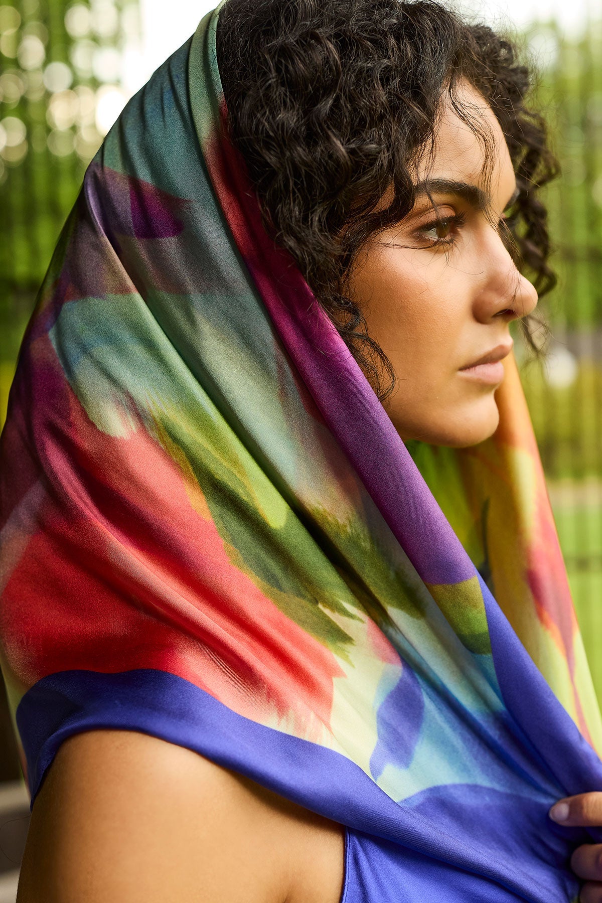 Silk Long Scarf Kumo Blue Multi