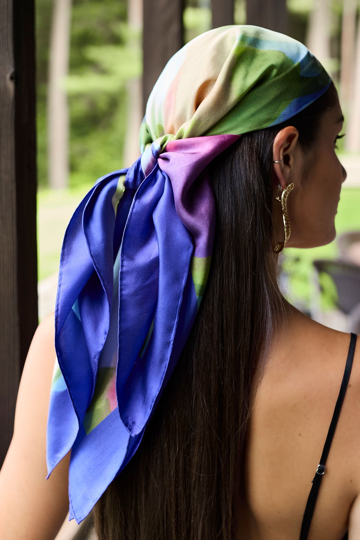 Silk Long Scarf Kumo Blue Multi