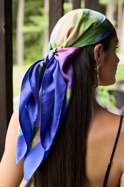 Silk Long Scarf Kumo Blue Multi