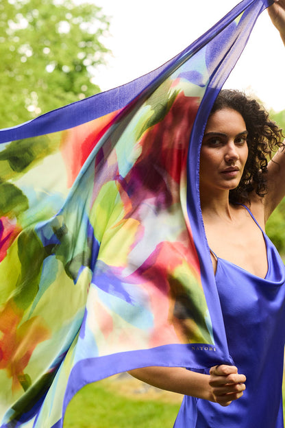 Silk Long Scarf Kumo Blue Multi