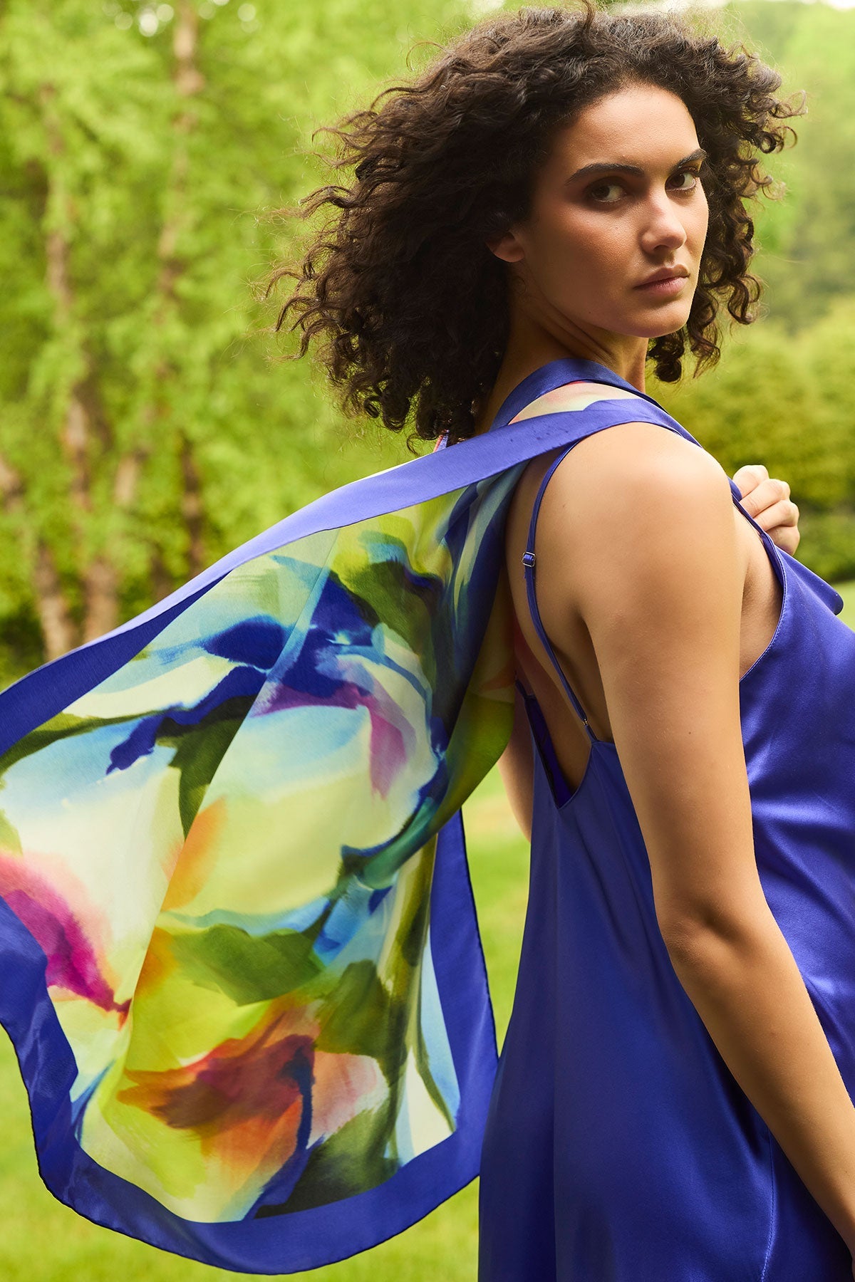 Silk Long Scarf Kumo Blue Multi