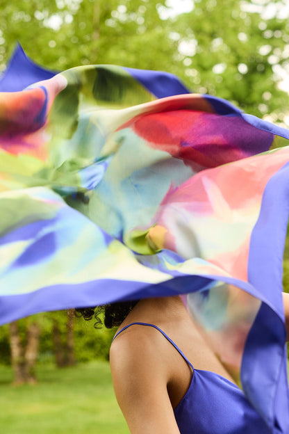 Silk Long Scarf Kumo Blue Multi