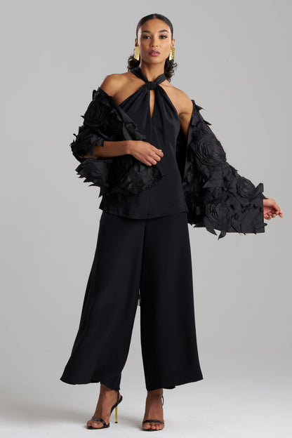 Couture Silk Dupioni Embellished Shawl Black