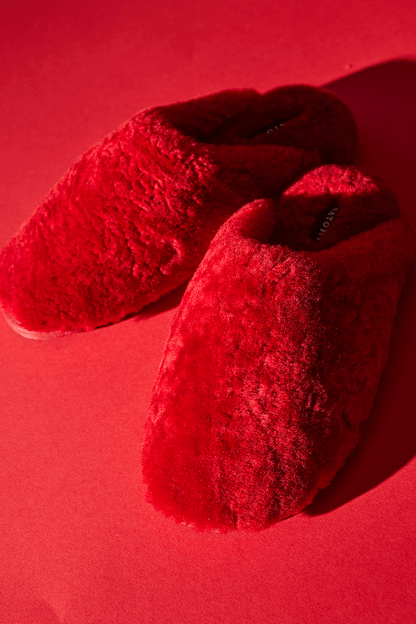 Buy Bliss Genuine Shearling Slide in Brocade Red Online Brocade Red